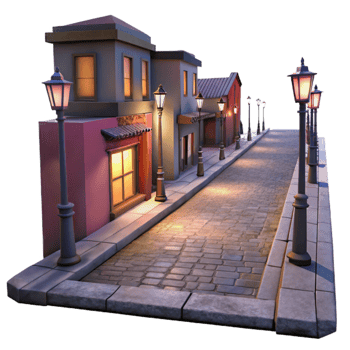 elegant traditional City Street at Dusk Isolated on Transparent Background png