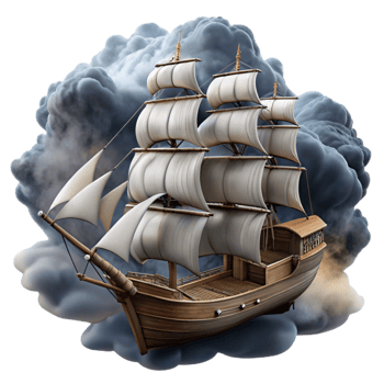 beautiful minimalist Clipper Ship Cutout Under Dark Cloudy Sky high resolution png