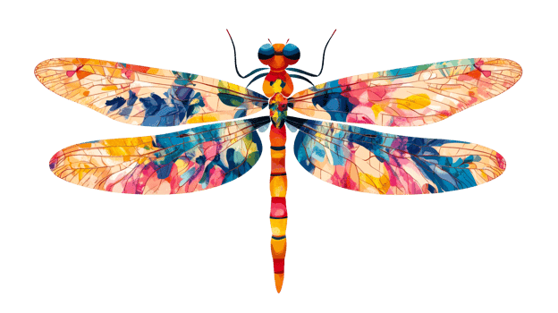Dragonfly vibrant, watercolor, floral, insect, colorful, design, wings, nature, cut out transparent png