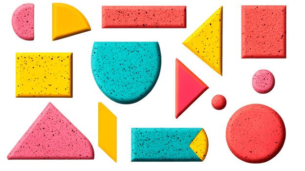Geometric shapes arrangement on black background, cut out transparent png