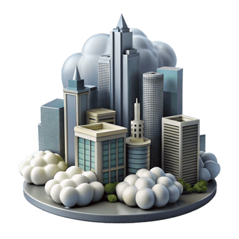 impressive traditional Cloudy Cityscape Isolated with Modern Architecture png