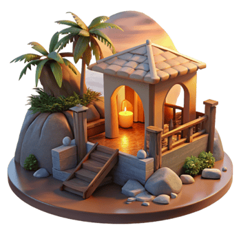 impressive creative Coastal Sanctuary at Sunset Cutout Warm Light Isolated original png