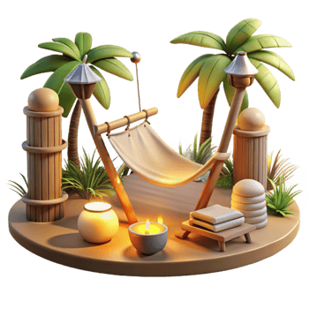vibrant modern Coastal Sundowner Hammock Scene Cutout Golden Hour Light exclusive png