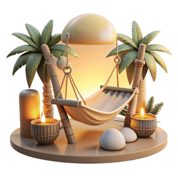 wonderful contemporary Coastal Sundowner Hammock Scene Cutout Golden Hour Light authentic png