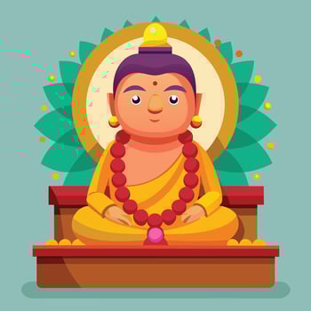 cartoon buddha sitting on a wooden platform vector