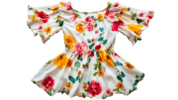 Summer dress with flowers, isolated on black background, cut out transparent png