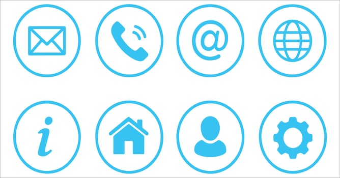 A set of blue icons with various symbols vector