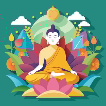 buddha meditation in lotus flower vector