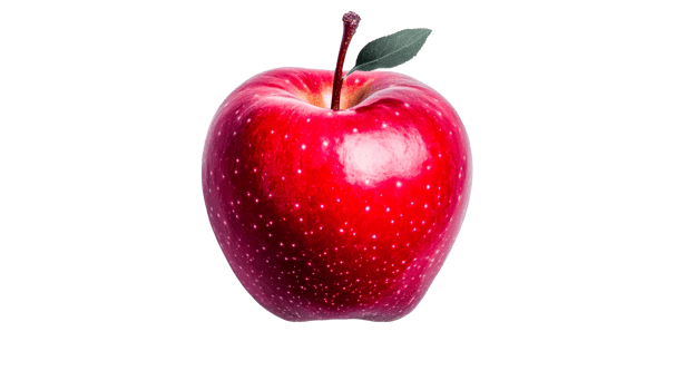 Juicy red apple with leaf, isolated, organic fruit, cut out transparent png