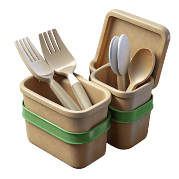 dramatic abstract Compostable Cutlery Set Angled View Cutout exclusive png