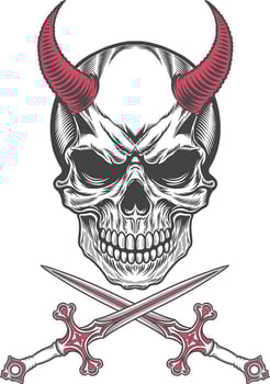 Devil skull with crossed swords vector