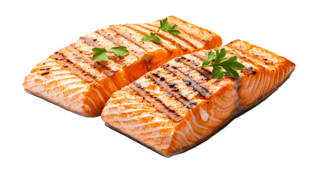 Grilled salmon steaks with parsley, isolated delicacy, food, cut out transparent png