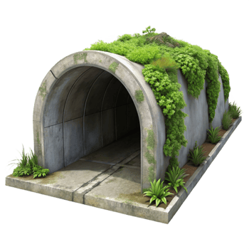 dramatic minimalist Concrete Tunnel with Overgrowth Cutout high resolution png
