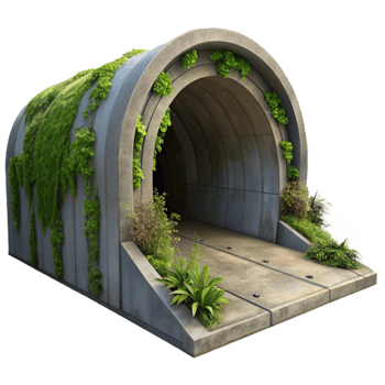 beautiful minimalist Concrete Tunnel with Overgrowth Cutout original png