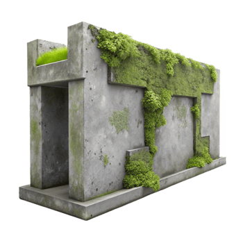 wonderful minimalist Concrete Wall with Moss Pattern Cutout premium png
