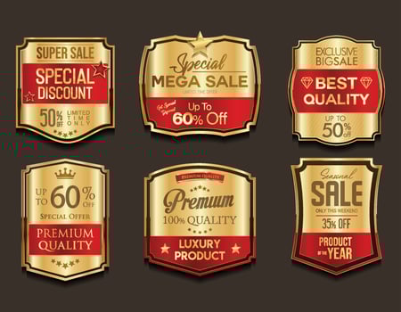 Premium quality gold and red badge and emblem collection stock illustration vector