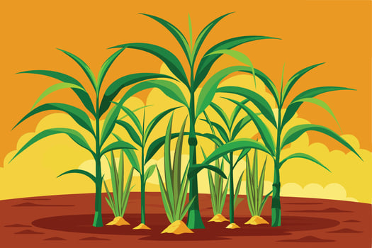 Vibrant illustration of sugar cane plants in a field. vector