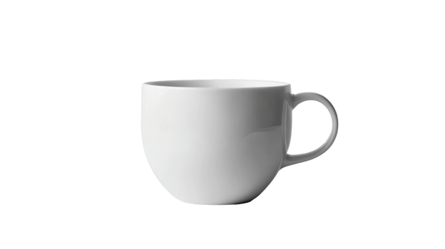 White ceramic coffee cup isolated on black, cut out transparent png