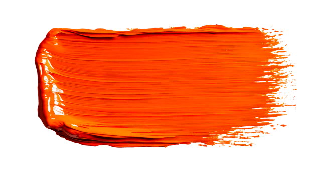 Bright orange paint stroke with vivid texture, cut out transparent png