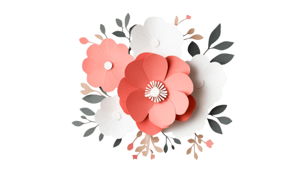 Floral arrangement of coral and white blossoms, cut out transparent png