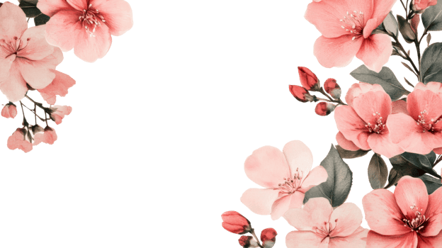 Blossom arrangement, floral design element, coral buds, tender foliage, cut out transparent png