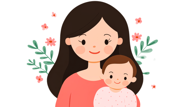 Young mother holding her baby with flowers, cut out transparent png