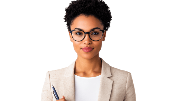 Confident professional woman with pen, cut out transparent png