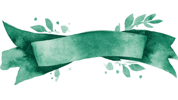 Green watercolor ribbon with leaves decor, cut out transparent png
