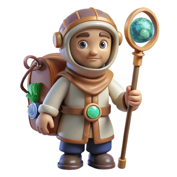 serene modern Cosmic Traveler with Staff Isolated on Transparent Background original png