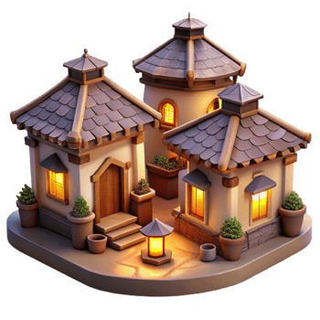 vibrant classic Cozy Vespera Village with Warm Lights Isolated high resolution png