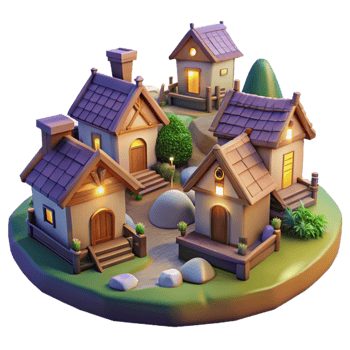 beautiful minimalist Cozy Village in the Hills Isolated Twilight Scene exclusive png