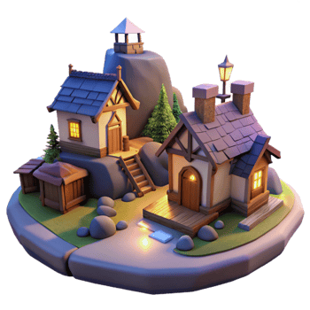 beautiful modern Cozy Village in the Hills Isolated Twilight Scene detailed png