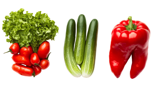 Vegetables composition with salad, cucumbers, tomatoes, pepper, cut out transparent png