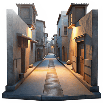 extraordinary traditional Crepuscular City Alleyway with Dramatic Shadows high quality png