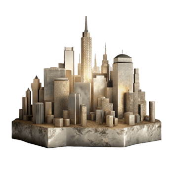 beautiful contemporary Crepuscular City Skyline Silhouette Transparent Background detailed png