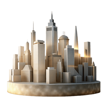 serene contemporary Crepuscular City Skyline Silhouette Transparent Background png