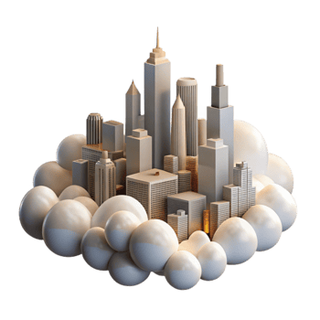 dramatic rustic Crepuscular City Skyline with Clouds Transparent Background authentic png