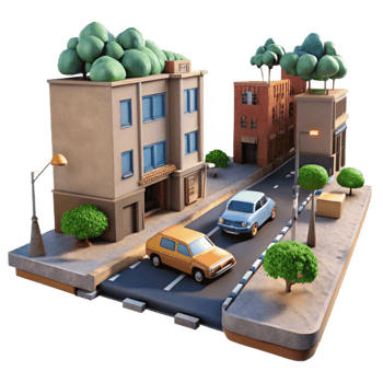 serene artistic Crepuscular City Street with Glowing Windows Isolated exclusive png