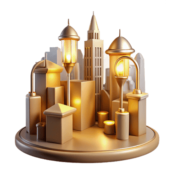 dramatic rustic Crepuscular City with Golden Streetlights Cutout detailed png