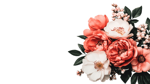 Floral arrangement with coral and white roses, cut out transparent png