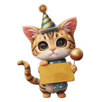 A cartoon cat holding a sign with a balloon png