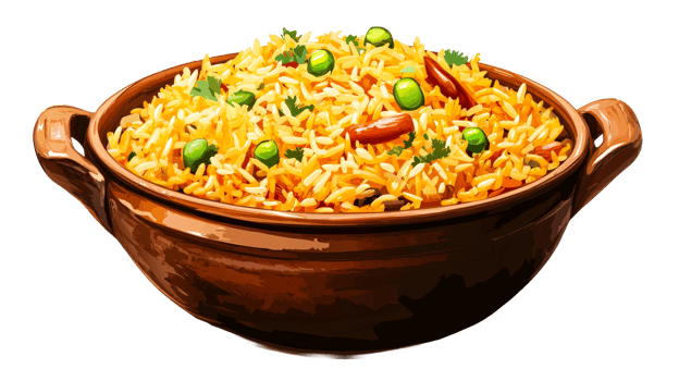 Pilaf bowl artistic dish rice with peas, cut out transparent png