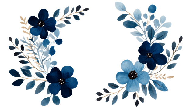 Floral Wreath with Blue Flowers and Green Leaves, elegant arrangement, cut out transparent png