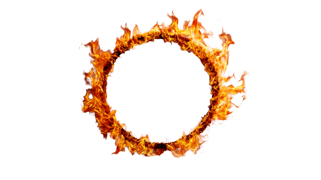 Burning fiery ring frame illustration, flames background , cut out transparent png
