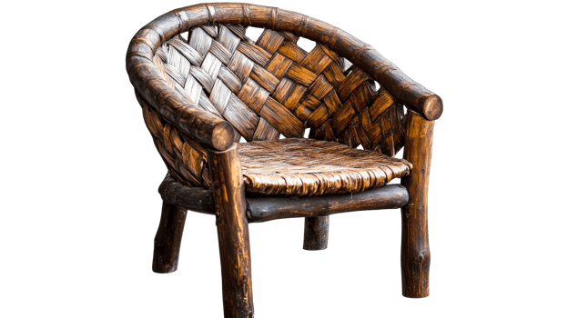 Wicker armchair crafted with natural materials, isolated, cut out transparent png