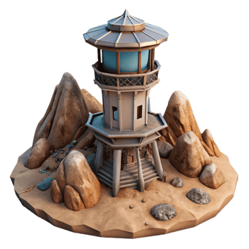 impressive minimalist Cutout Terraform Tower on Rocky Alien Terrain premium png