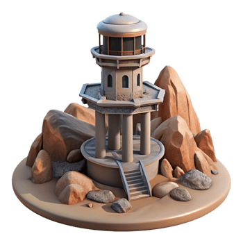vibrant rustic Cutout Terraform Tower on Rocky Alien Terrain high quality png
