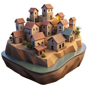 elegant rustic Cutout Village Dusk Light Hillside Perspective original png