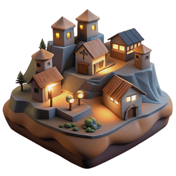 wonderful traditional Cutout Village Dusk Light Hillside Perspective professional png
