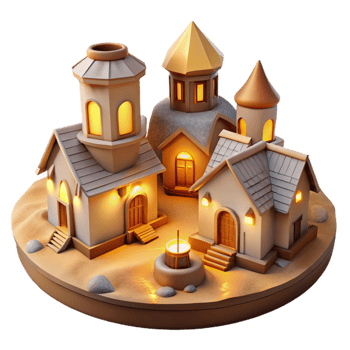 magnificent traditional Cutout Village Golden Hour Light Transparent Background original png